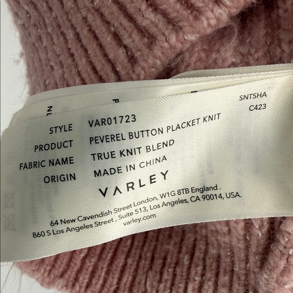 Varley NWT Peverel Button Placket Knit Women's Pink Sweater Size S - Picture 7 of 8